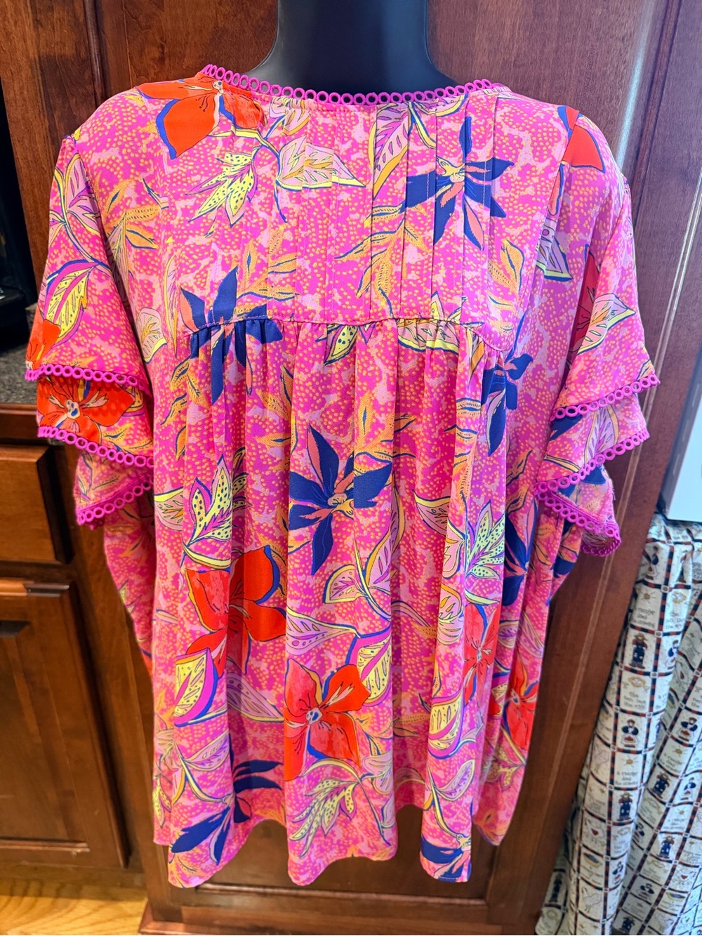 Rose & Olive Pink Tropical Floral Flutter Dress